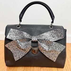 NEW Black glitter bow top handle purse satchel by APT 9
